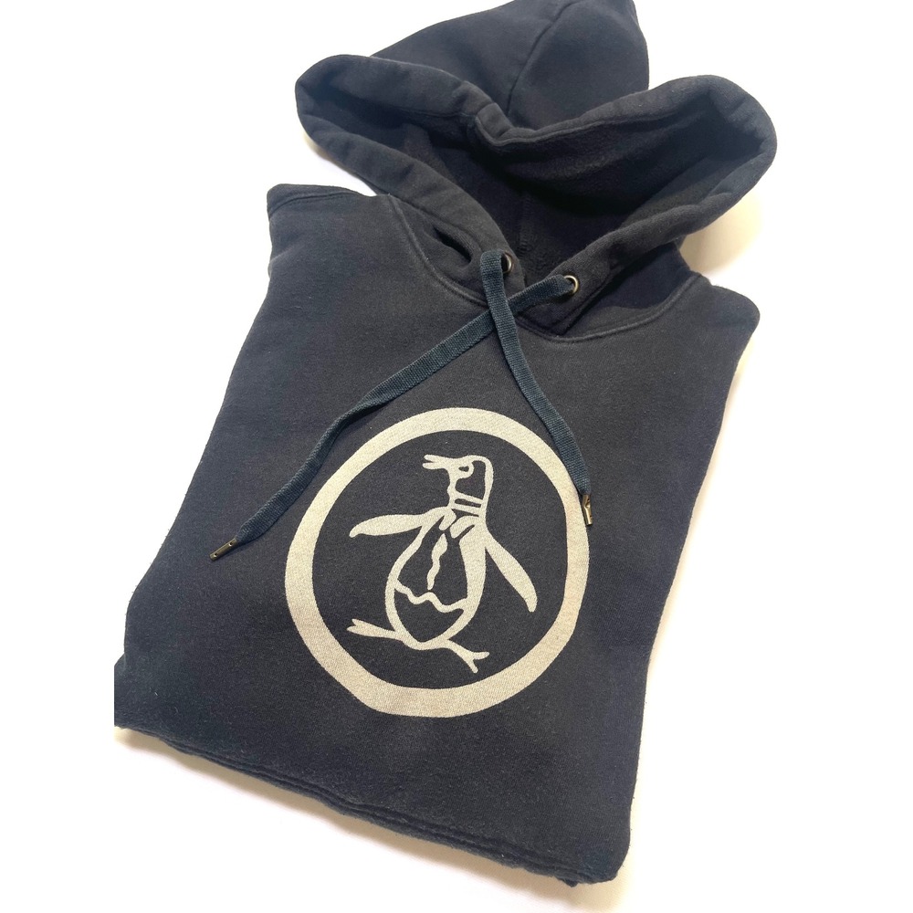 Original Penguin Mens Sun Faded Logo Hoodie Black Small Vintage Style Fleece